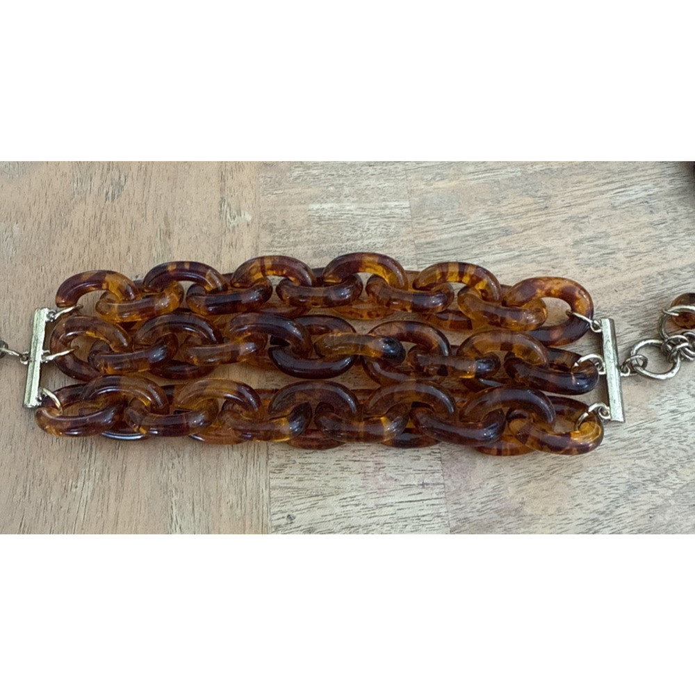 Vintage Three Strand Tortoise Lucite Link Bracelet 6.5"
